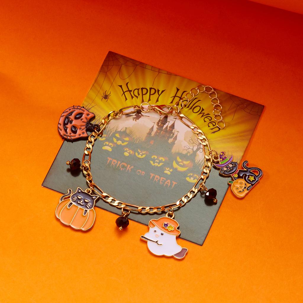 Halloween Ghost Pumpkin Spider Skull Charm Bracelets for Women Black Bat Cat Pendant Metal Chain Bracelet Party Jewelry Gifts