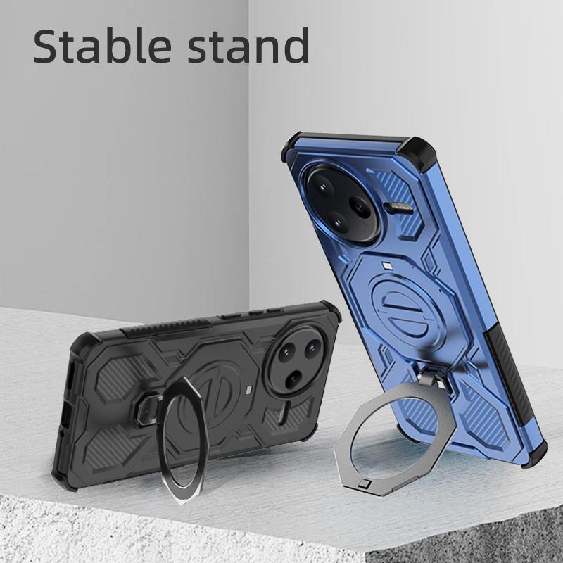 KEYSION Shockproof Magnetic Case for POCO F7 Pro 5G Upright Live Metal Ring Stand Phone Back Cover for Xiaomi POCO F7 Ultra 5G