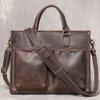 Retro Fashion Men'S Genuine Leather Laptop Bag Crazy Horse Leather Handmade Shoulder Oblique Span Bag Large Capacity Briefcase
