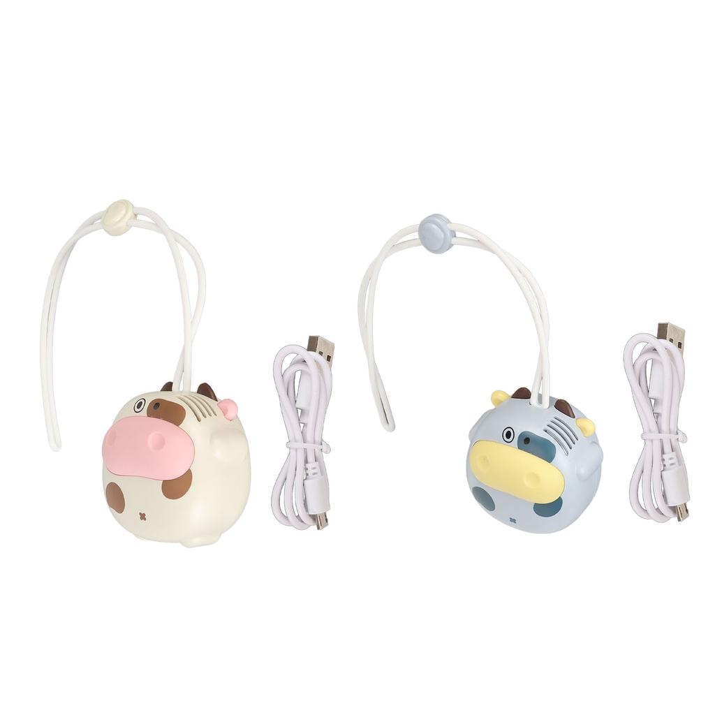 Mini Hanging Neck Fan USB Rechargeable Bladeless Cartoon Cow Shape Necklace Fan with Adjustable Lany