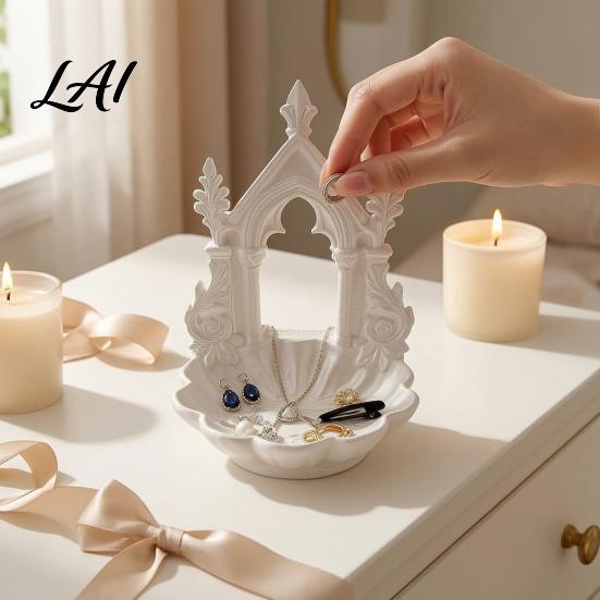 Retro Ring Display 3D Printed Gothic Arch Jewelry Tray Medieval Church Style Trinket Vintage Holder Dish Decorative Tray for Rings Earrings Desktop