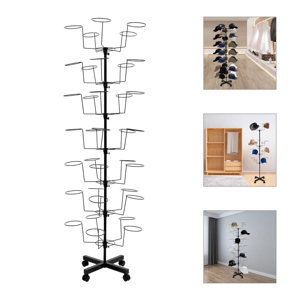 7-Tier Metal Hat Cap Display Stand Hanger Rack Rotating Adjustable 35 Hats Baseball Hat RACK Stand Organizer