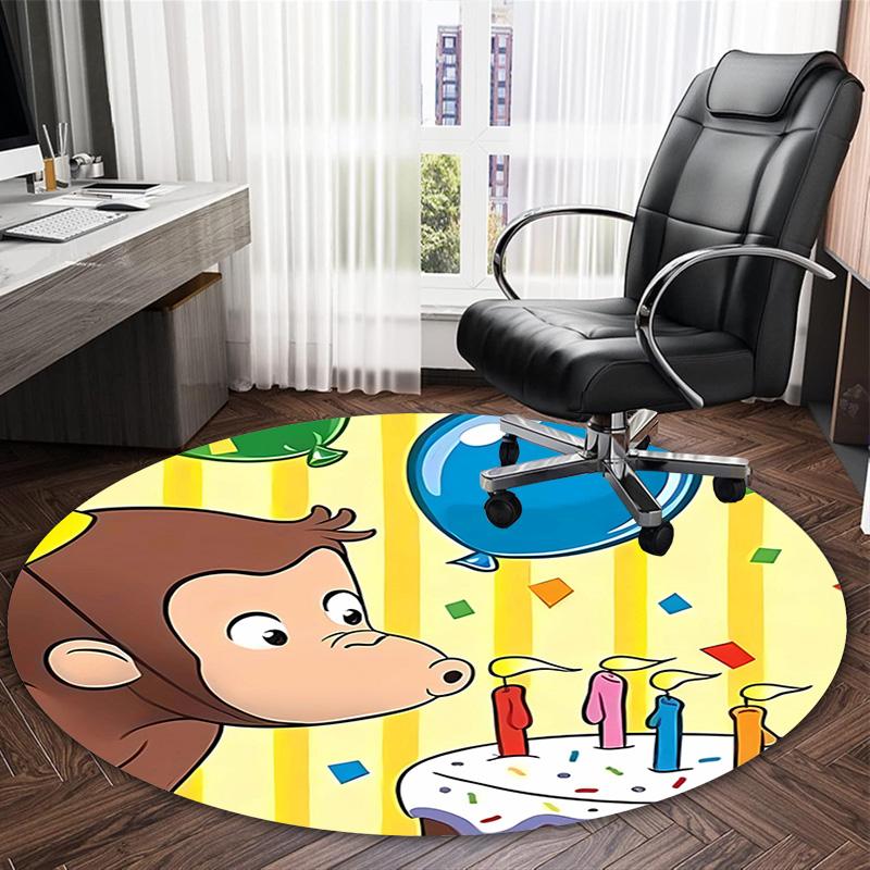 1pc Curious George (6) Print Round Carpet Chair Round Carpet Suitable for Bedroom Living Room Home Decorative Carpet