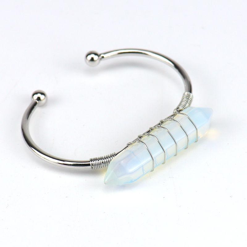 Handmade Silver Copper Wire Winding Natural Crystal Hexagonal Prism Bracelet Bracelet Bracelet Rough Stone Crystal Bracelet B2