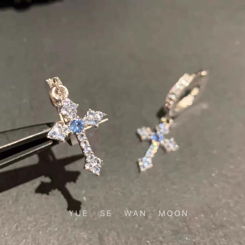 Gothic Vintage Colorful Rhinestone Cross Hoop Earrings Unique Exquisite