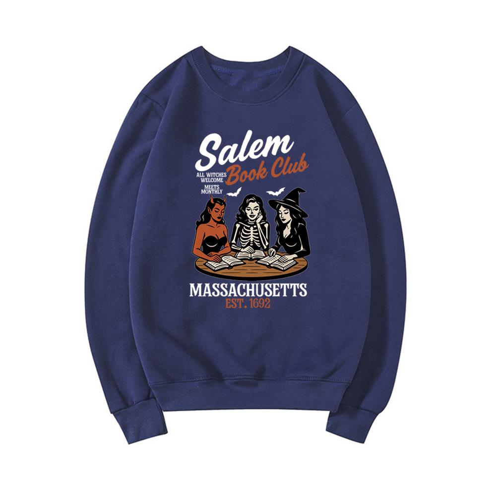 

Ведьминский Книжный Клуб Свитшот Жутки Девушка Читает Худи Любитель Книг Подарок на Хэллоуин Женские Графические Худи Ведьмы Салем Свитшот XXXL темно-синий