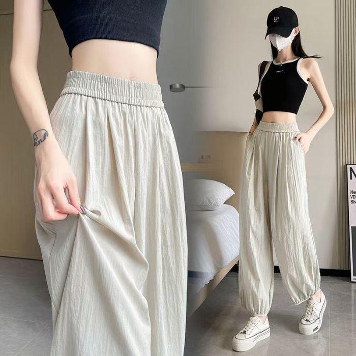 Women’s High Waist Ice Silk Carrot Pants - Slimming, Loose Fit, Cuffed, Petite 3/4 Length for Summer XL