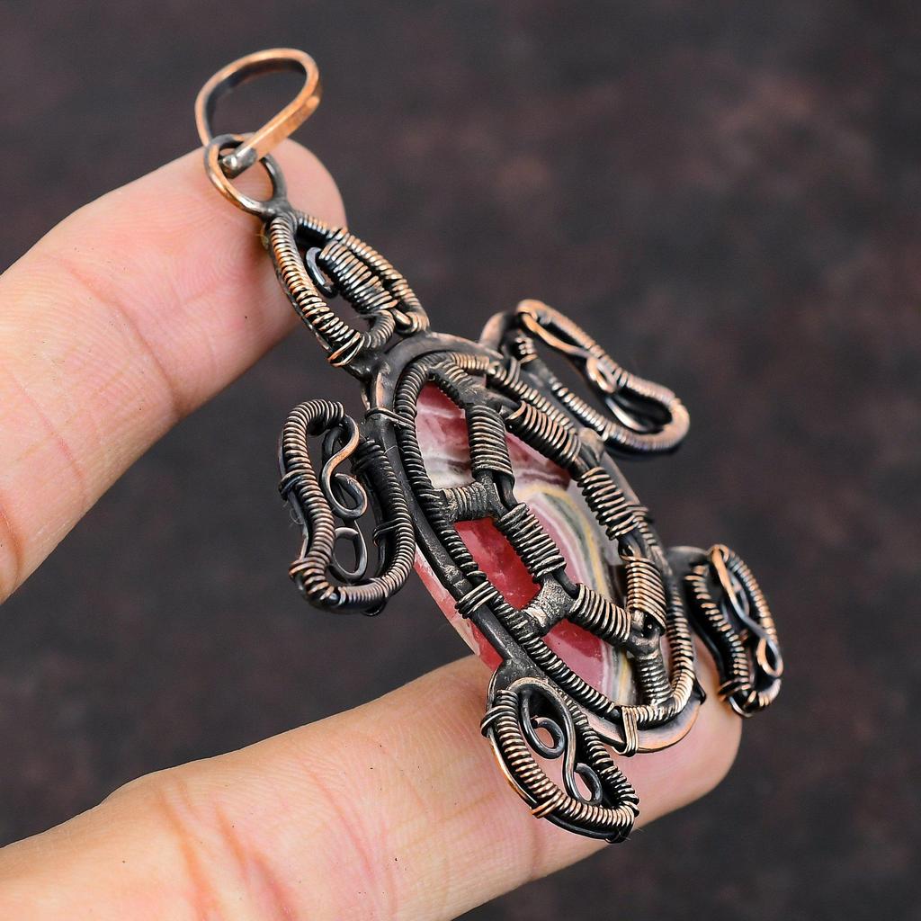 Rhodochrosite Pendant Copper Wire Wrapped Gemstone Pendant Handmade Copper Jewelry Tortoise Pendant Gift For Wedding Rhodochrosite Jewelry