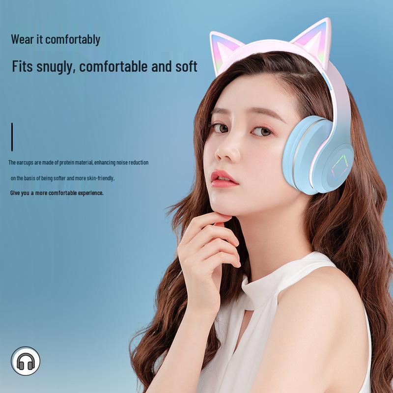 Cuffie Bluetooth Over-Ear con Orecchie da Gatto e Colore Degradé, Lunga Durata della Batteria