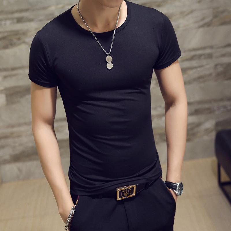 

2022 Мужская повседневная однотонная футболка с круглым вырезом и коротким рукавом S чёрный