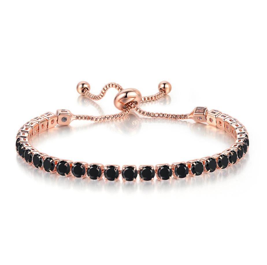 Hip Hop Full Diamond Black Zircon Tennis Bracelet For Men And Women, Round Rectangle Bracelet