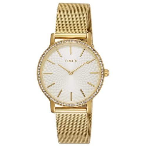 

TIMEX TRANSCEND Watch, 34MM, Women s, Gold Dial, Brass, Mineral Glass, Quartz, Japanese Movement, America Watch TW2V52200