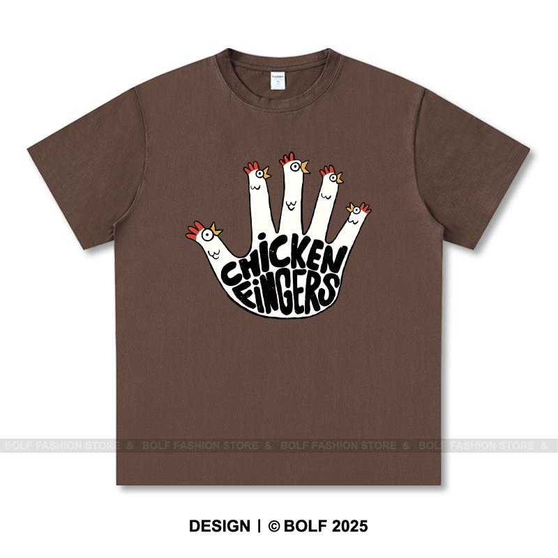 Chicken Fingers Printed T-Shirt 100% Cotton Oversized Foodie Graphic Tees for Men Women Summer Tops Snackcore Streetwear