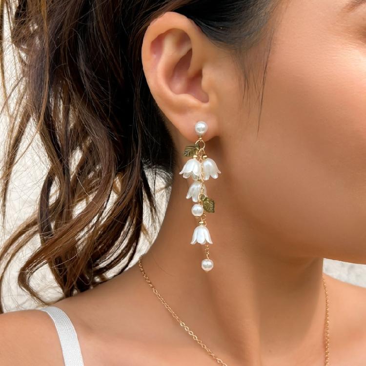 Bohemiean Bell Orchids Flower Earring Necklace Summer Preal Flower Leaf Earring