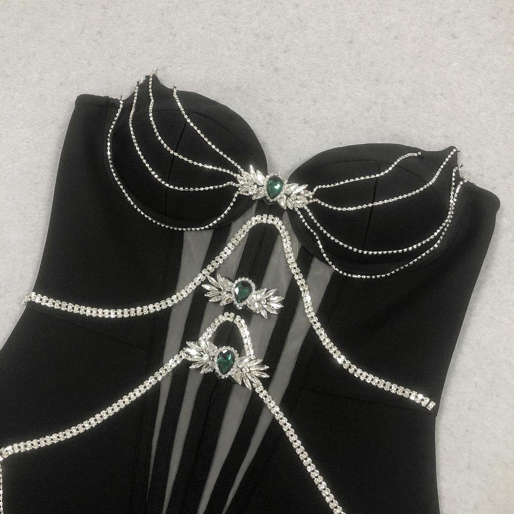 Luxurious Rhinestone-Embellished Strapless Evening Dress for Women – Elegant, Sexy, High-Elastic Bandage Design