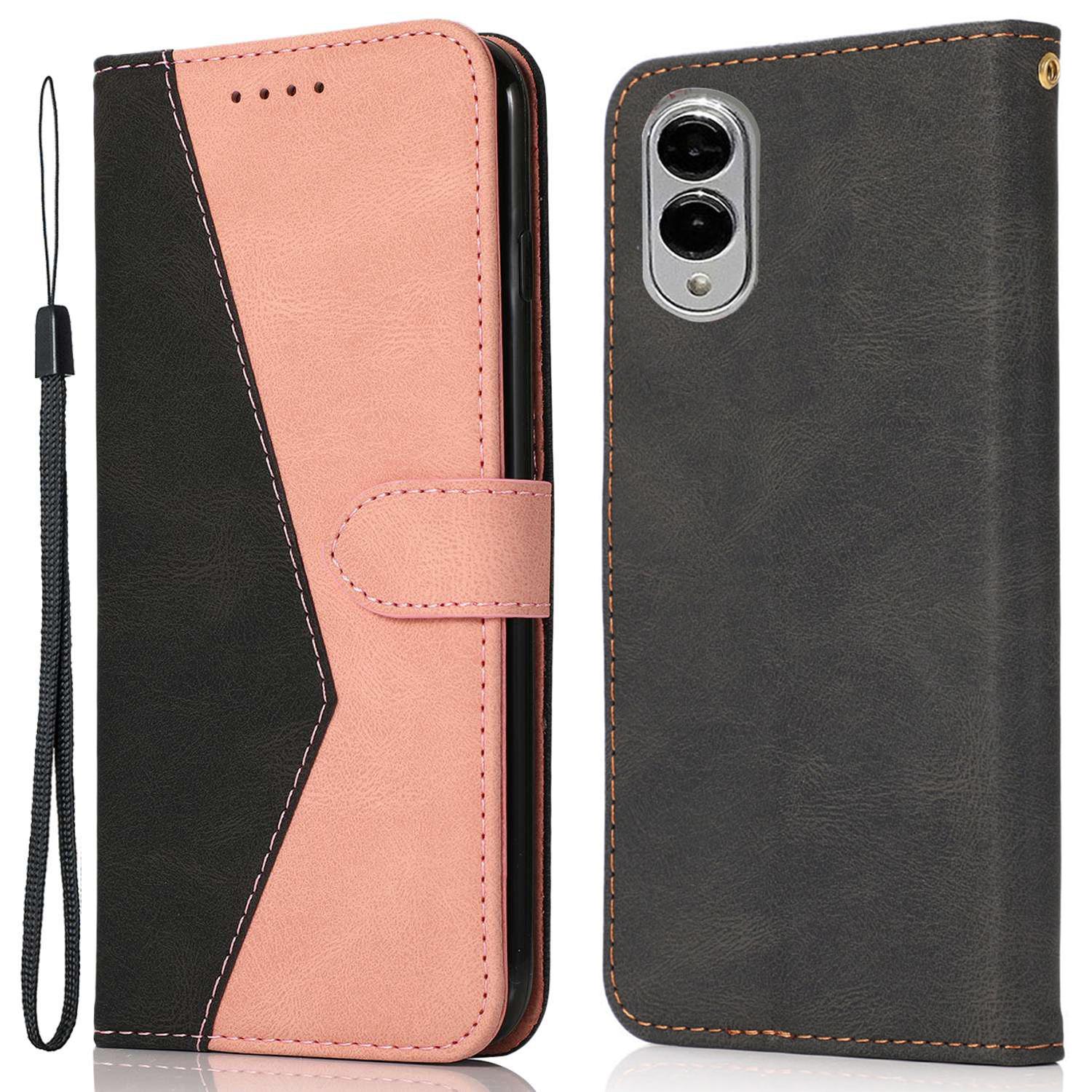 

For Samsung Galaxy S25 Edge Case Color Splicing Wallet Stand Leather Phone Cover with Wrist Strap D
