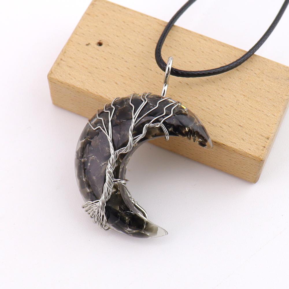 Chakela Natural Crystal Resin Tree of Life Crescent Moon Pendant Necklace N755