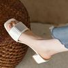 Fashion Buckle Slippers Women's Summer Shoes Pink White Mules Genuine Leather Block Heels Party Shoes Ladies Sandals Large Size