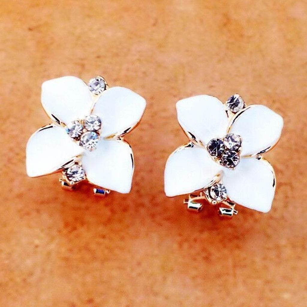 Royal Blue Camellia Earrings: Women's 3D Frosted Clip-Ons In Korean Fashion Style