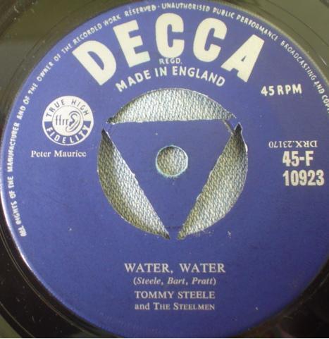 

7inch Record TOMMY STEELE THE STEELMEN Water Water 45F10923 Decca 1957 UK Rock Used