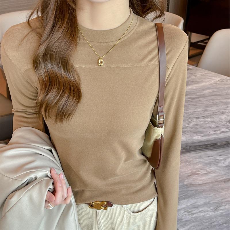 Autumn and Winter Women's Round Neck Long Sleeve Small Standing Neck Bottom Top