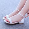 2 Cm Square Heel Sandals Shallow Mouth One-tie Buckle Sandals Ivory White Silk Satin Cloth Bride White Sandals for Women