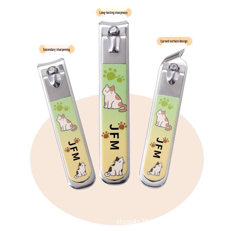 2025 Angled Nail Clipper Set for Home Nail Care 5-Piece Set, Green Cat Theme