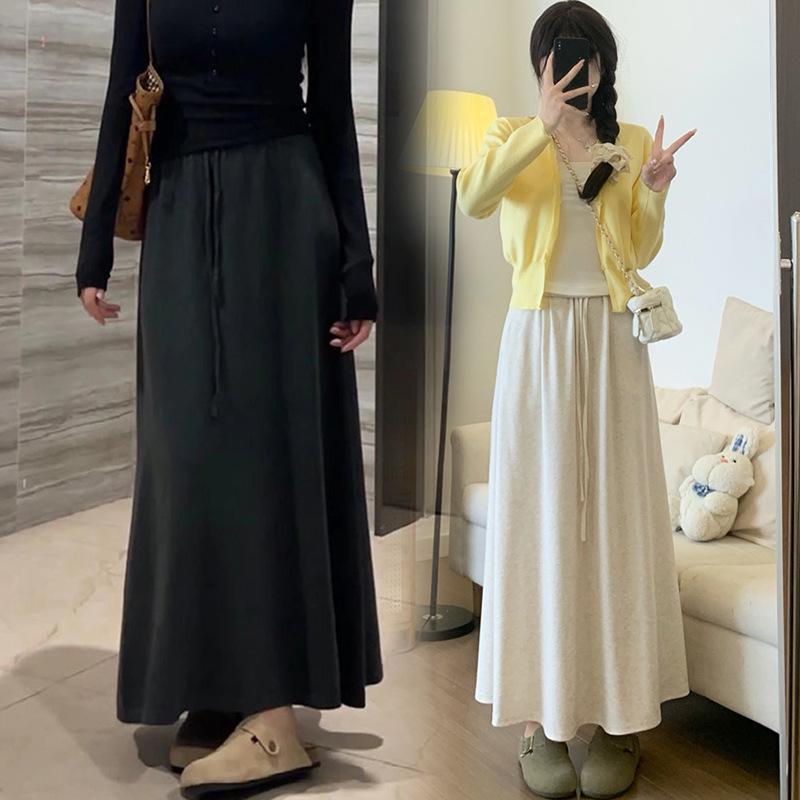 Korean Style High Waist Slimming A-line Maternity Skirt with Back Slit