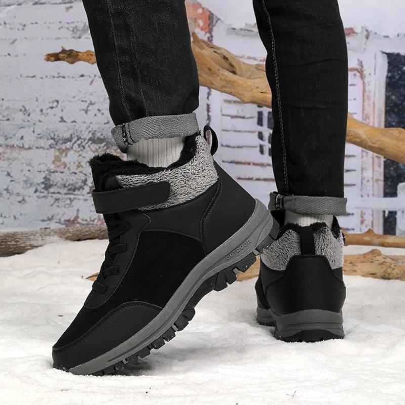 PU Leather Snow Boots Plush Ankle Boots Women Men Winter Cotton Shoes Warm Winter Anti-slip Outdoor Walking Shoes