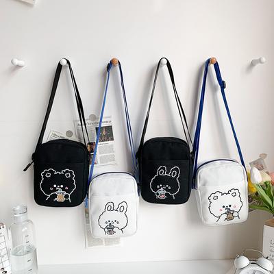 Cute Bear Rabbit Print Crossbody Bags For Women Girls Mini Canvas Square Purse Trendy Carto Handbags Shoulder Phe Bag Bolsos