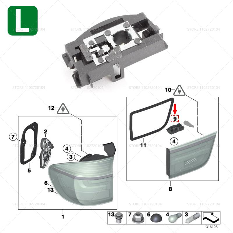 

for 2010-2013 E70 BMW X5 Tail Light Bulb Socket Side Rear Tray Holder Base 63217262573 63217262574 63217262575 63217262576 63217262575