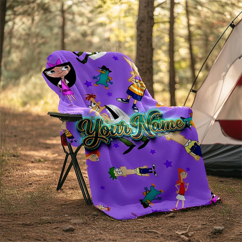 Customizable Phineas and Ferb Throw Blanket – Personalized Name, All-Season Cozy Snug Blanket, Machine Washable, Personalized Blanket