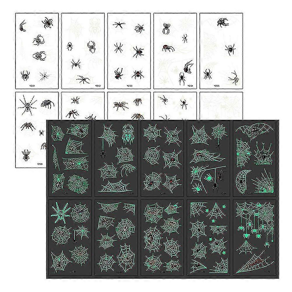 20 Sheets Luminous Halloween Spider Temporary Tattoos For Kids,glow Spider Web Temporary Tattoos Stickers,for Halloween Party