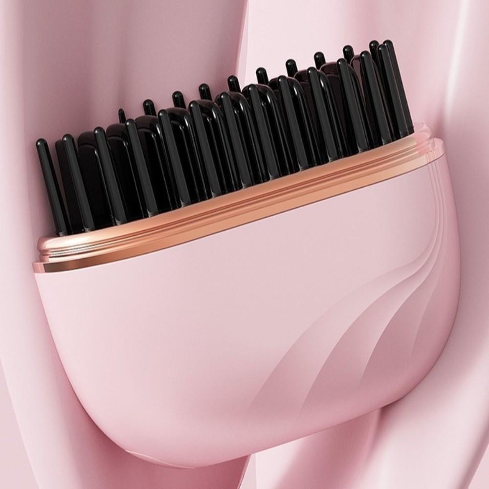 Rechargeable Electric Heating Hair Straightener Brush Portable Hair Styling Detangling Brush