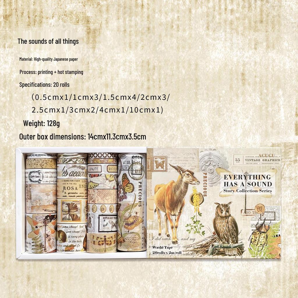 AGUGU Story Collection Gold Foil Retro Journal Washi Tape & DIY Decorative Stickers Set