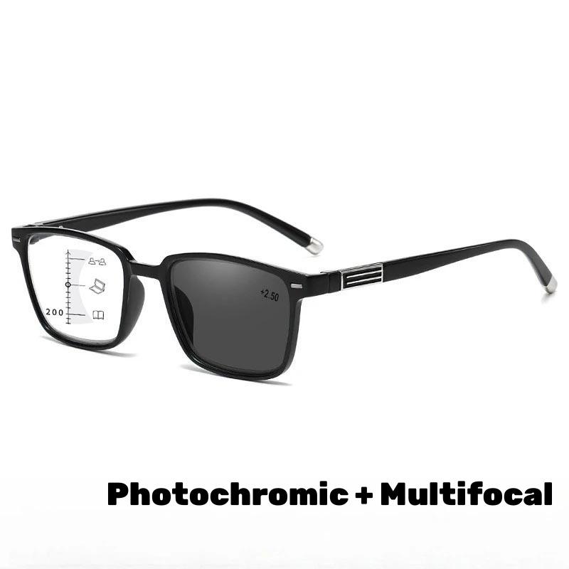Progressive Multifocales Pochromic Reading Glasses Men's Retro Ultra Light Square Frame Anti Blue Light Eyeglasses Diopter
