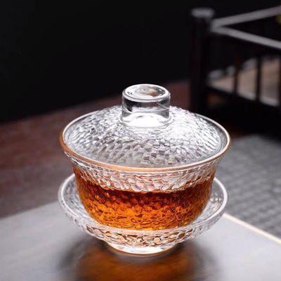 Glasdeckelschale Hammerschlagmuster Gaiwan Porzellan Kung-Fu-Teeset Hitzebeständige Teeschale Traditionelle chinesische Teezeremonie