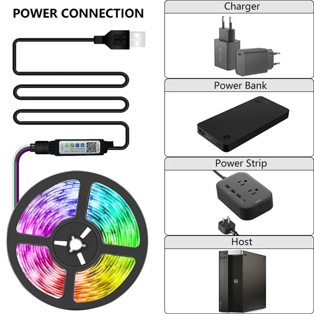 1-30m Bluetooth USB LED Strip Lights 5V 5050 RGB APP Remote Control Color Changing Flexible Tape TV Backlight Room Decoration