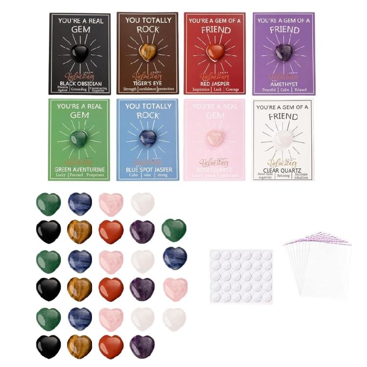 24/48Pcs Pocket Affection Cards with Heart Shape Natural Stone For Wedding Bridal Showers Valentines Gift Giving