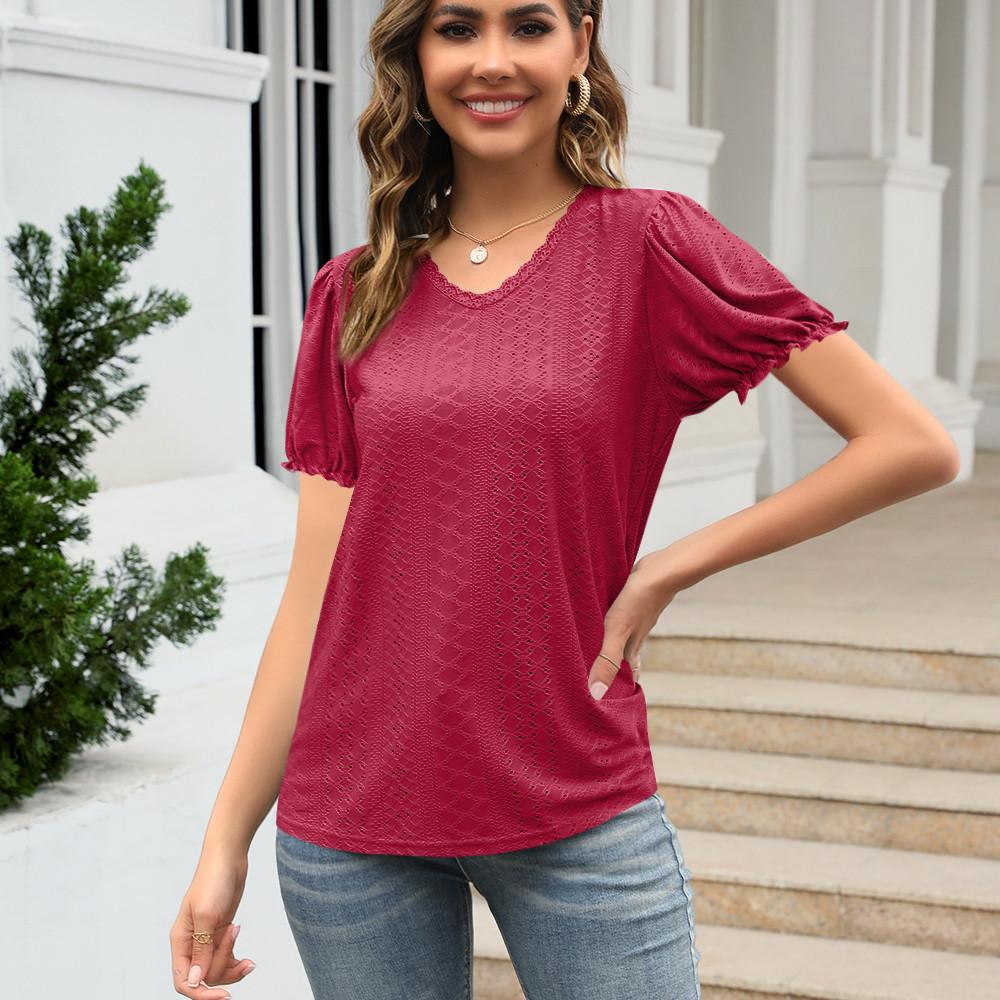 GMXIA Women's Fashion Casual Solid Color Print Short Sleeve O-Neck T-shirts and Tops