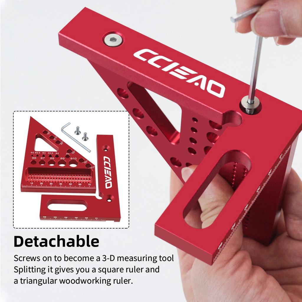 Imperial 3D Multi-Angle Measuring Ruler, 45/90 Degree Aluminum Alloy Woodworking Square Protractor for Engineer Carpenter