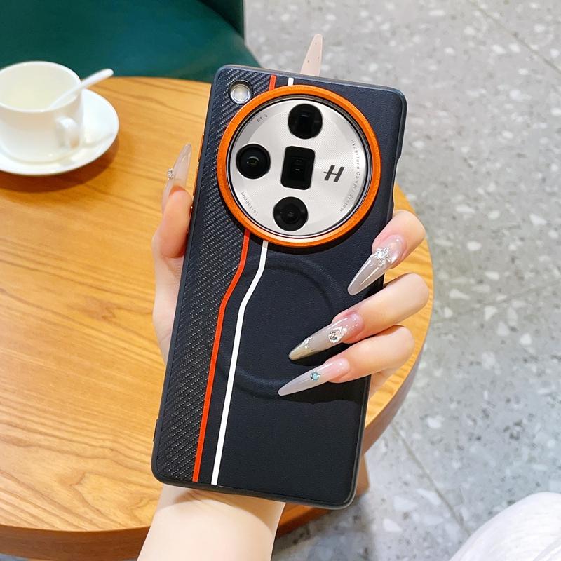 Built-in Wireless Charging Magnetic Ring Case For OPPO Find X7 Ultra and Oppo Find X7 Color-block Dual-Line Protect Cover