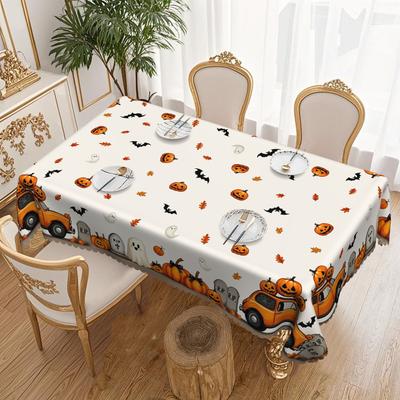 1 Piece, Halloween Round/Rectangular Tablecloth, Pumpkin, Bat Tombstone Pattern Party Decoration Rectangular Tablecloth