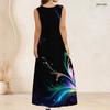 Women Plus Size Scoop Neck Sleeveless A Line Black Floral Butterfly Print Maxi Dress