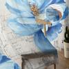 Vintage Flowers Peony Blue Window Curtains Sheer Chiffon Tulle Curtain Home Living Room Backdrop Decoration