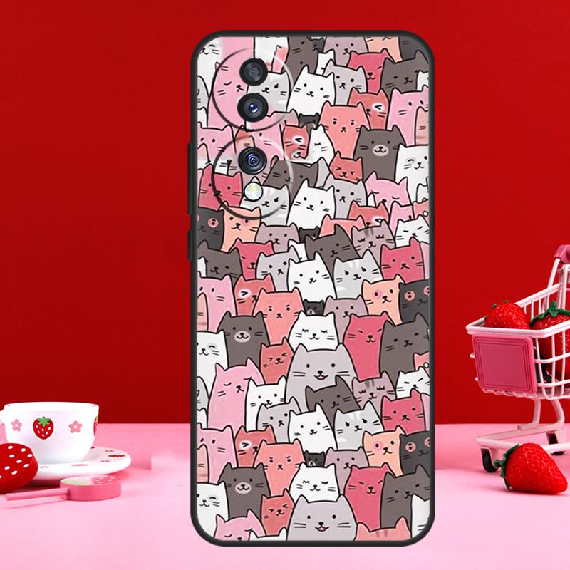 Cute Cat Pattern Kitten Case For Honor Magic 6 5 Pro 50 70 90 Lite X6 X7 X8 X9 X6a X7a X8a X9a X8b X9b Back Cover
