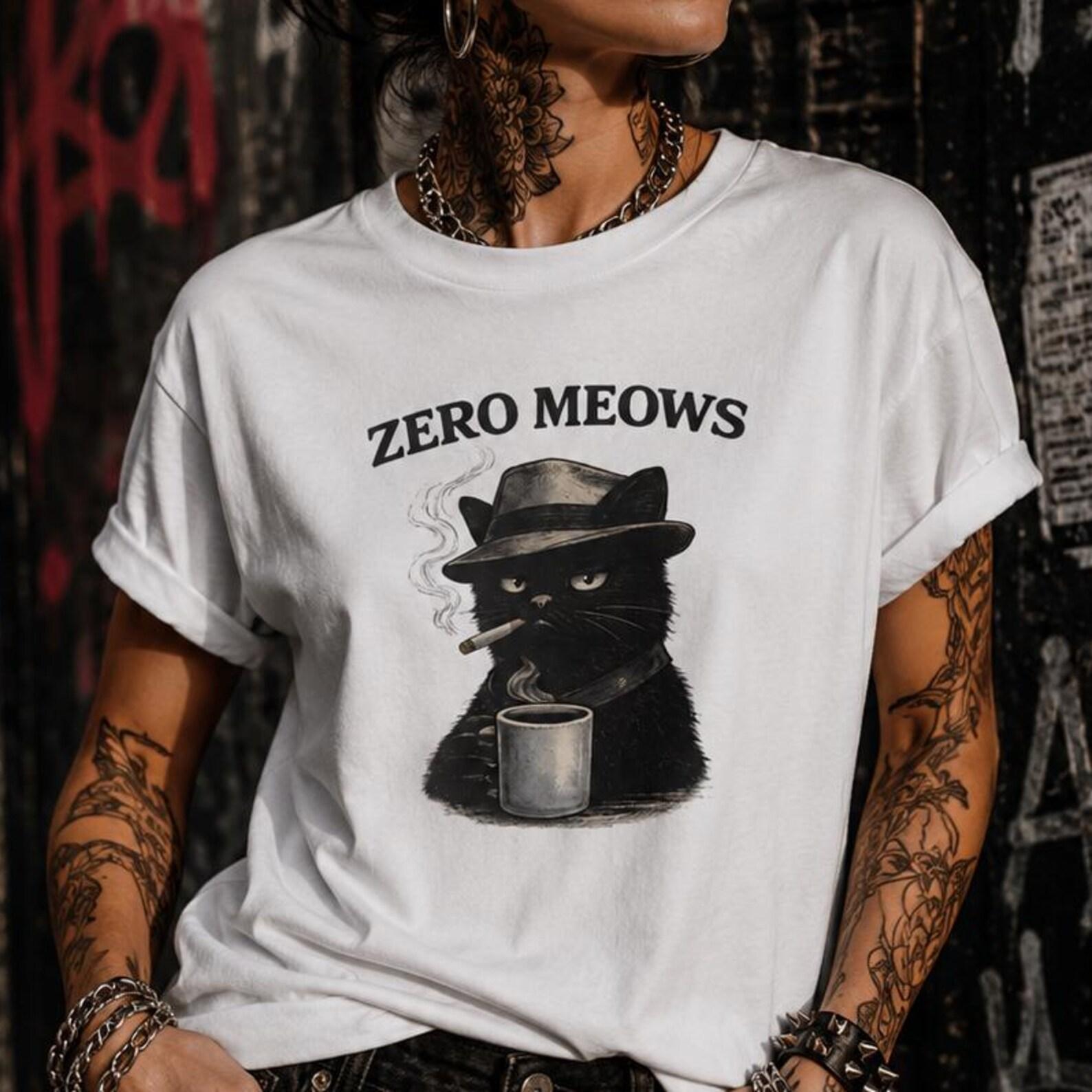 Zero Meows Cat Detective Shirt, Noir Cat Tee, Funny Black Cat T-Shirt, Vintage Detective Cat Gift M