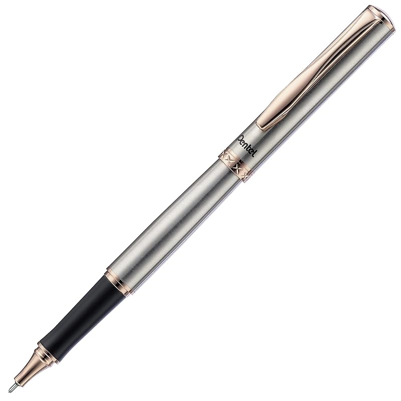 Pentel EnerGel Gel Ink Ballpoint Pen, Cap Type, 0.5mm, Silver x Pink Gold Barrel, K605PG-AMZ
