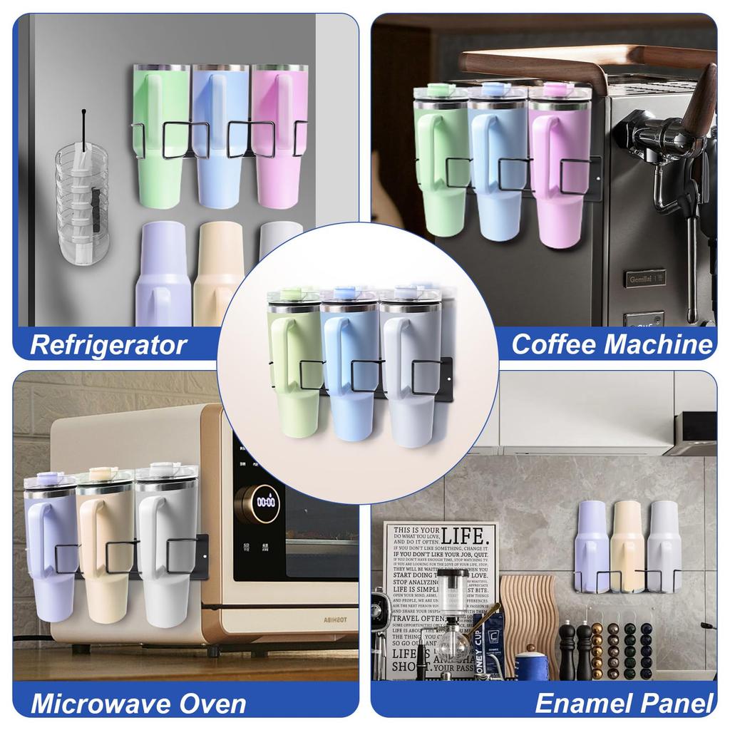 3Pcs/Set Kitchen Magnetic Fridge Mount Carbon Steel Storage Rack for Stanley Cup and Lid Holder