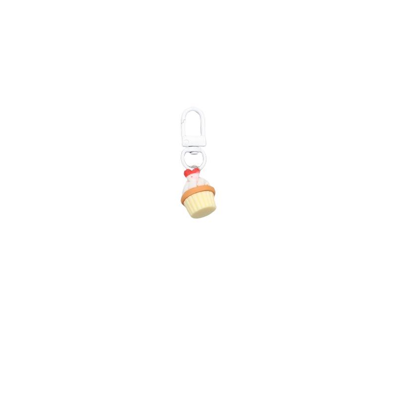 Creative Resin 3D Fruit Cake Toy Keychain with Heart Pendant
